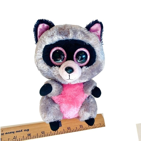 Ty Beanie Boo 8" Raccoon with Pink Sparkly Eyes "Rocco" Children Toy Collector - Picture 7 of 8